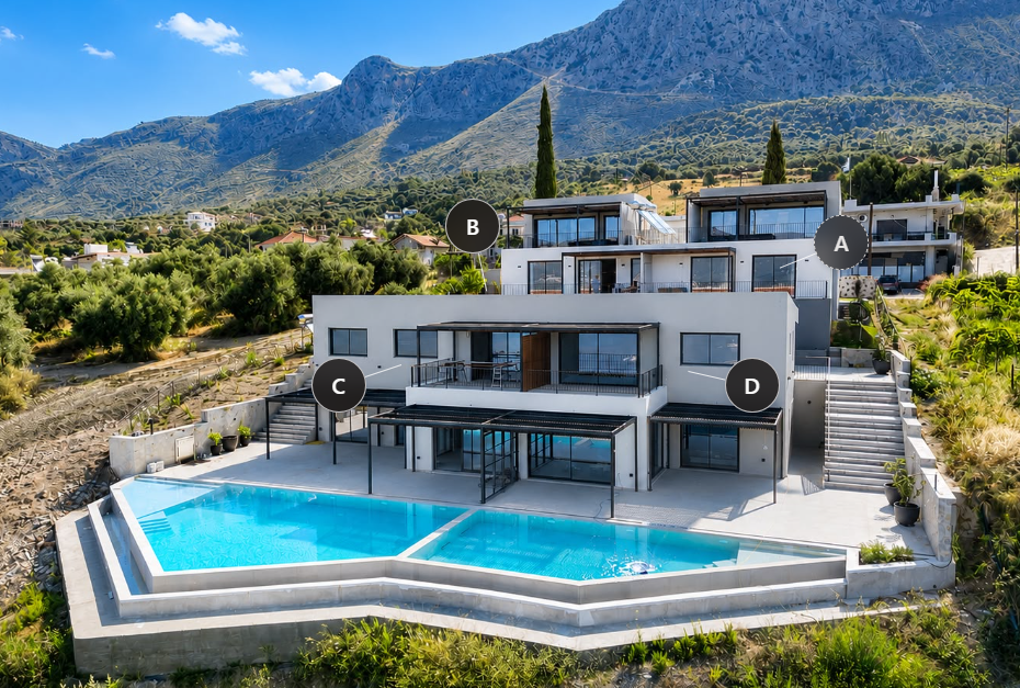 Villa A marked on the ZOE Sea View Villas estate, Paleros